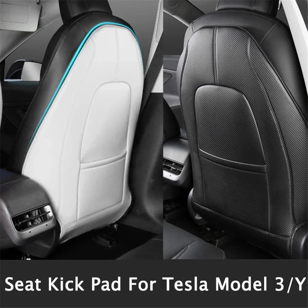 1 Pair Car Seat Cover Cushion Protection Mat Fit for Tesla Model 3/Y Anti-dust Premium Leather Car Seat Back Protector - Black - 4