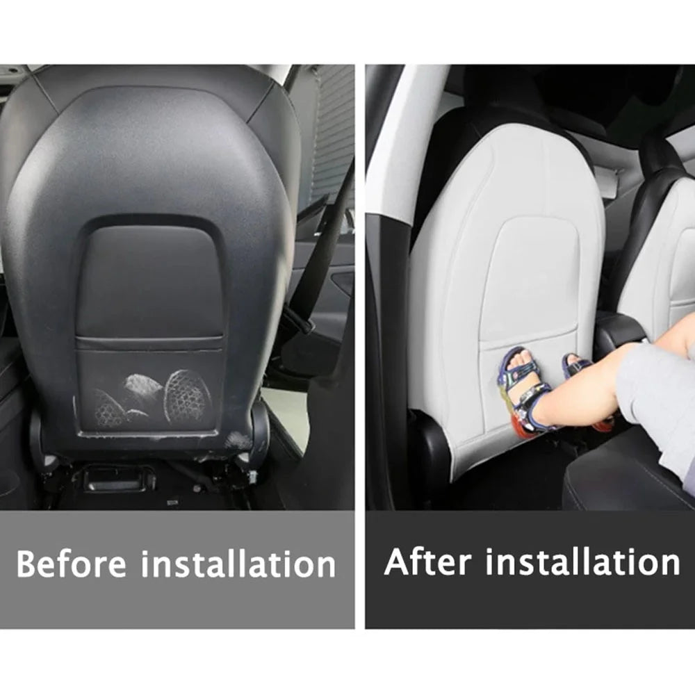 1 Pair Car Seat Cover Cushion Protection Mat Fit for Tesla Model 3/Y Anti-dust Premium Leather Car Seat Back Protector - Black - 5