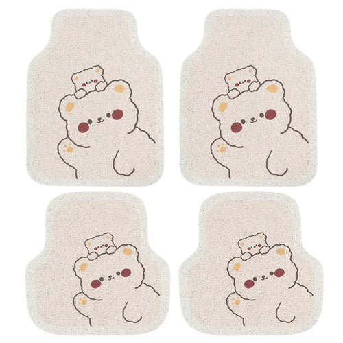 4Pcs / Set Vehicle Floor Protector Mats for Front and Rear Non-slip Wire Loop Car Interior Carpet - Two Bears - 1