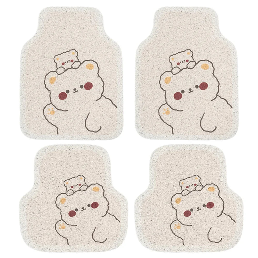 4Pcs / Set Vehicle Floor Protector Mats for Front and Rear Non-slip Wire Loop Car Interior Carpet - Two Bears - 1