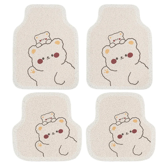 4Pcs / Set Vehicle Floor Protector Mats for Front and Rear Non-slip Wire Loop Car Interior Carpet - Two Bears - 1