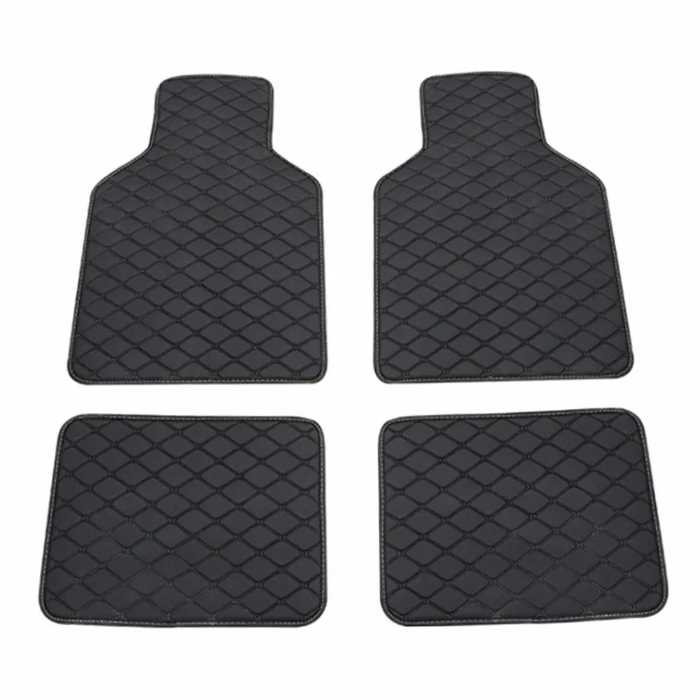 4Pcs / Set Car Front+Rear Floor Mat Anti-Slip Waterproof Leather Vehicle Interior Floor Mat - Black with Black Line - 1