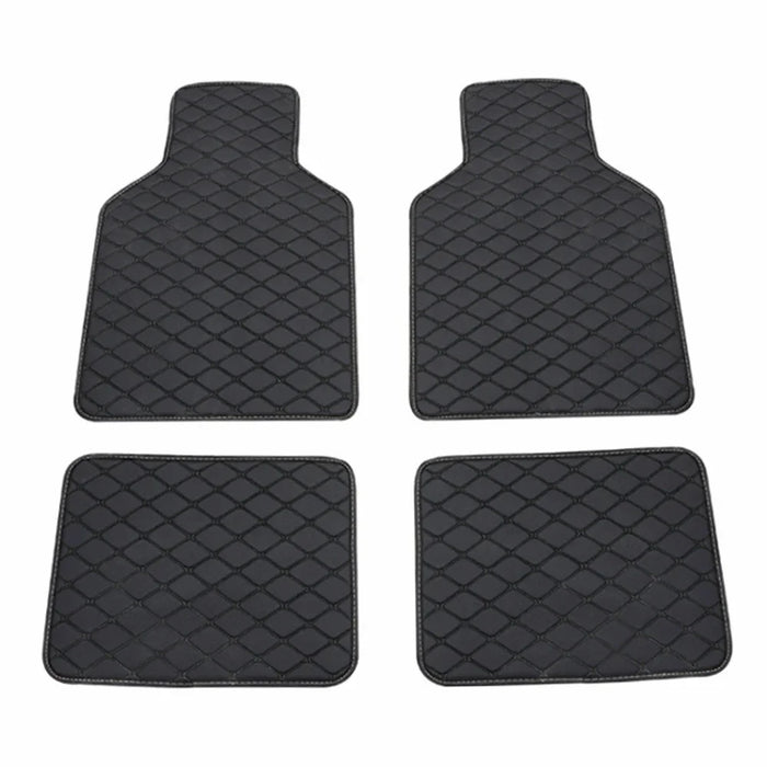 4Pcs / Set Car Front+Rear Floor Mat Anti-Slip Waterproof Leather Vehicle Interior Floor Mat - Black with Black Line - 1