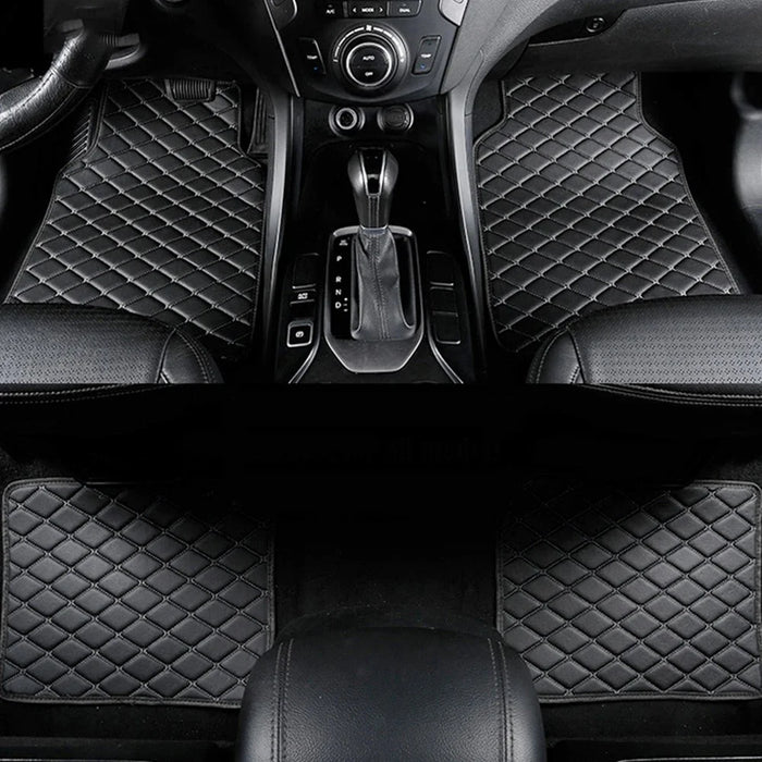4Pcs / Set Car Front+Rear Floor Mat Anti-Slip Waterproof Leather Vehicle Interior Floor Mat - Black with Black Line - 4