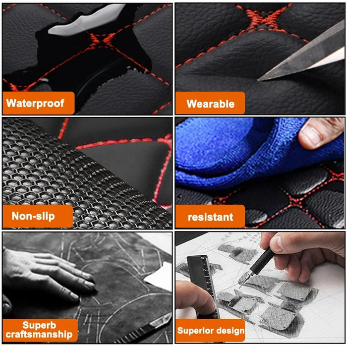 4Pcs / Set Car Front+Rear Floor Mat Anti-Slip Waterproof Leather Vehicle Interior Floor Mat - Black with Black Line - 5