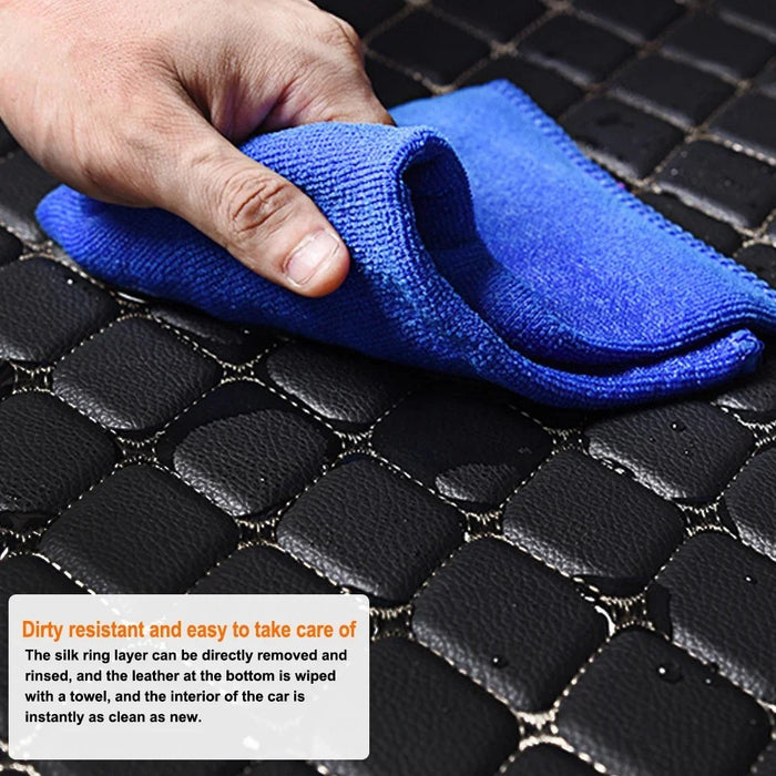 4Pcs / Set Car Front+Rear Floor Mat Anti-Slip Waterproof Leather Vehicle Interior Floor Mat - Black with Black Line - 6