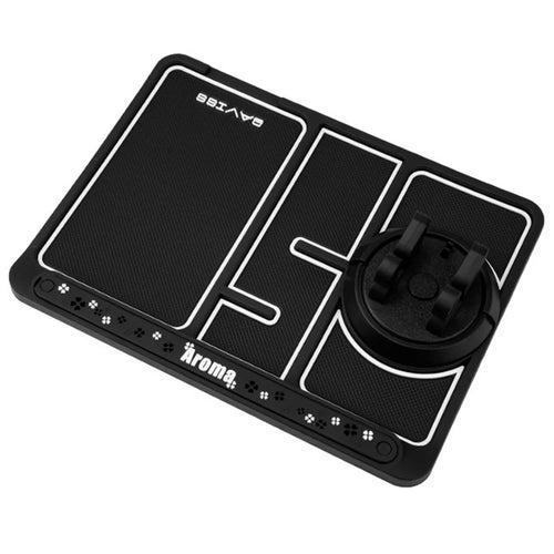 BAVISS B-28 4 in 1 Anti-Slip Dashboard Mat Phone Holder with Aromatherapy Slot/Car Temporary Parking Card Phone Number, Shake-proof Pad Phone Mount for Cars - White Luminous Color - 1