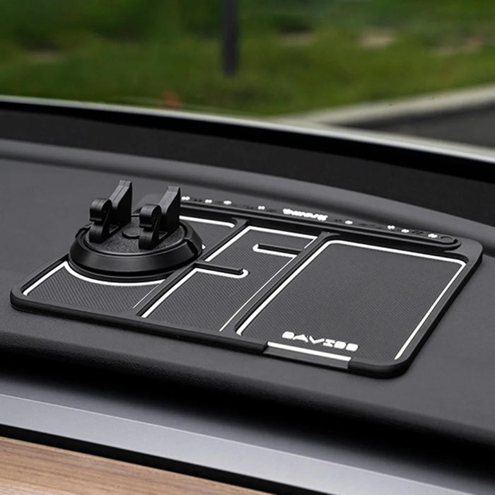 BAVISS B-28 4 in 1 Anti-Slip Dashboard Mat Phone Holder with Aromatherapy Slot/Car Temporary Parking Card Phone Number, Shake-proof Pad Phone Mount for Cars - White Luminous Color - 2