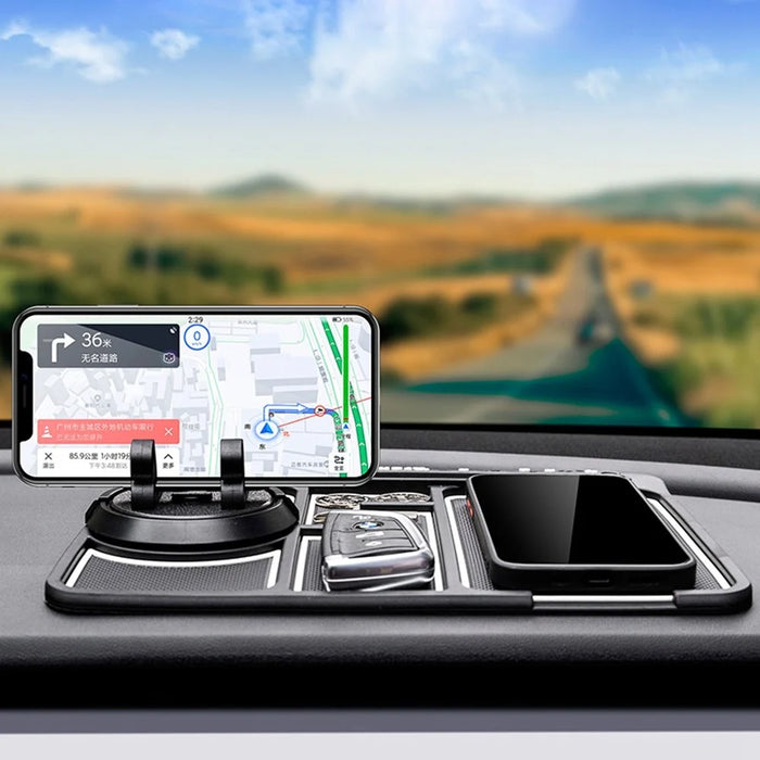 BAVISS B-28 4 in 1 Anti-Slip Dashboard Mat Phone Holder with Aromatherapy Slot/Car Temporary Parking Card Phone Number, Shake-proof Pad Phone Mount for Cars - White Luminous Color - 4