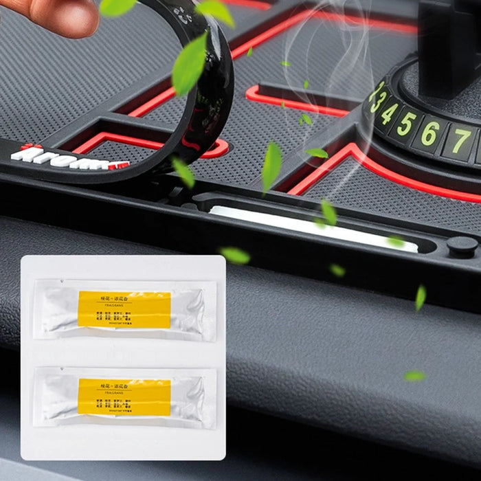 BAVISS B-28 4 in 1 Anti-Slip Dashboard Mat Phone Holder with Aromatherapy Slot/Car Temporary Parking Card Phone Number, Shake-proof Pad Phone Mount for Cars - White Luminous Color - 7