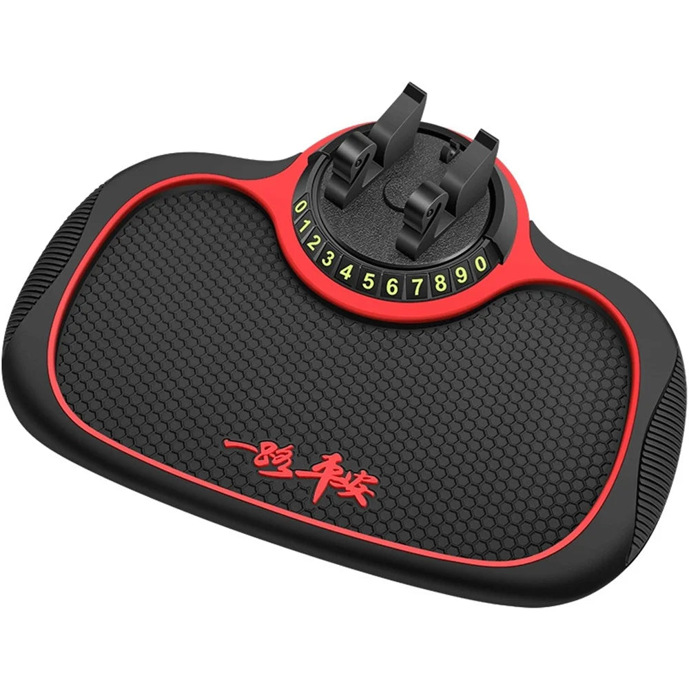 BAVISS B-25 3 in 1 Non-Slip Phone Holder Dashboard Phone Mat with Temporary Car Parking Card Number Plate Anti Shake Pad Phone Stand Mount for Universal Cars - Red - 1