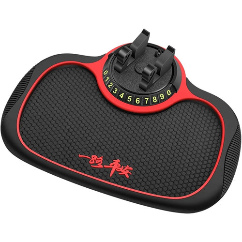 BAVISS B-25 3 in 1 Non-Slip Phone Holder Dashboard Phone Mat with Temporary Car Parking Card Number Plate Anti Shake Pad Phone Stand Mount for Universal Cars - Red - 1