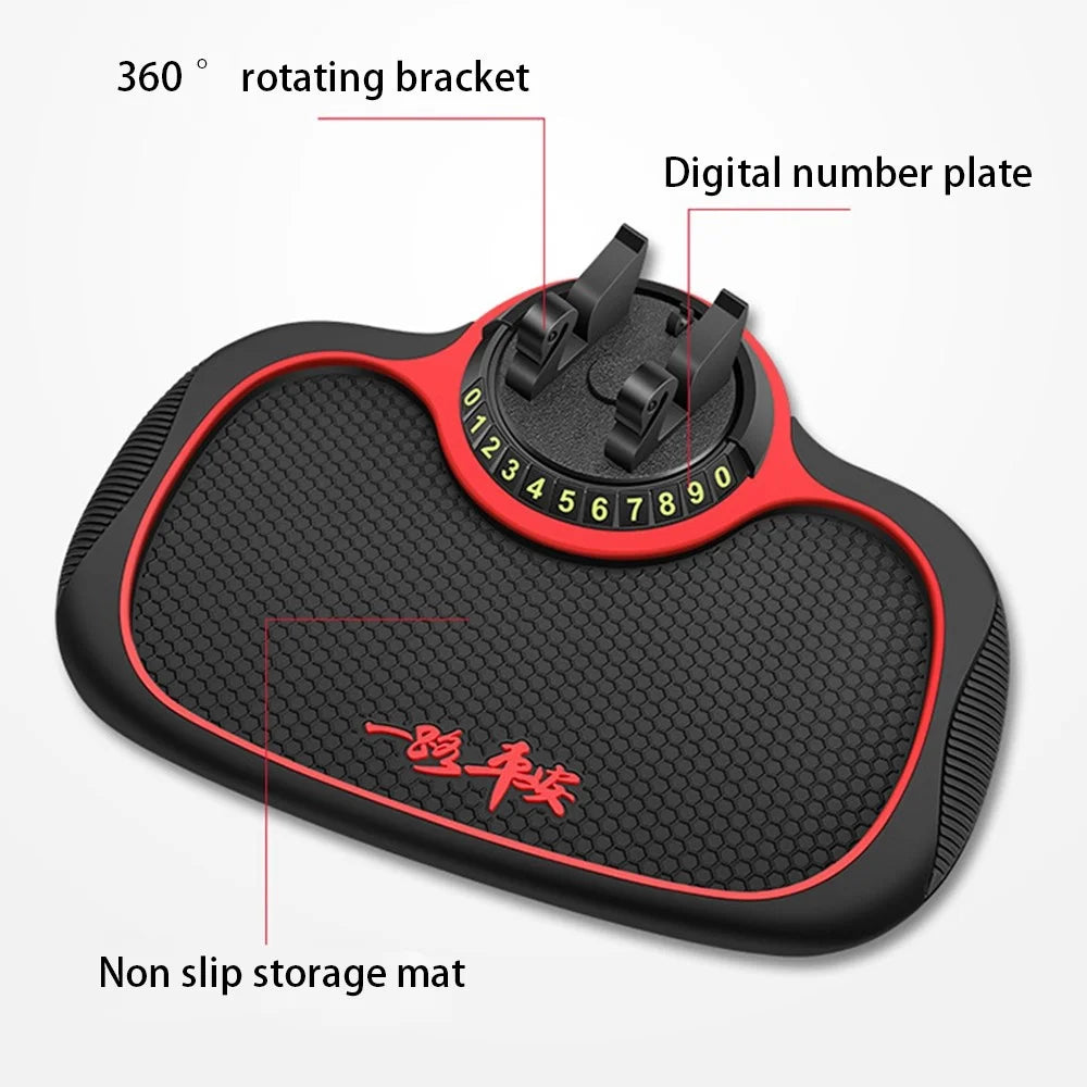 BAVISS B-25 3 in 1 Non-Slip Phone Holder Dashboard Phone Mat with Temporary Car Parking Card Number Plate Anti Shake Pad Phone Stand Mount for Universal Cars - Red - 2