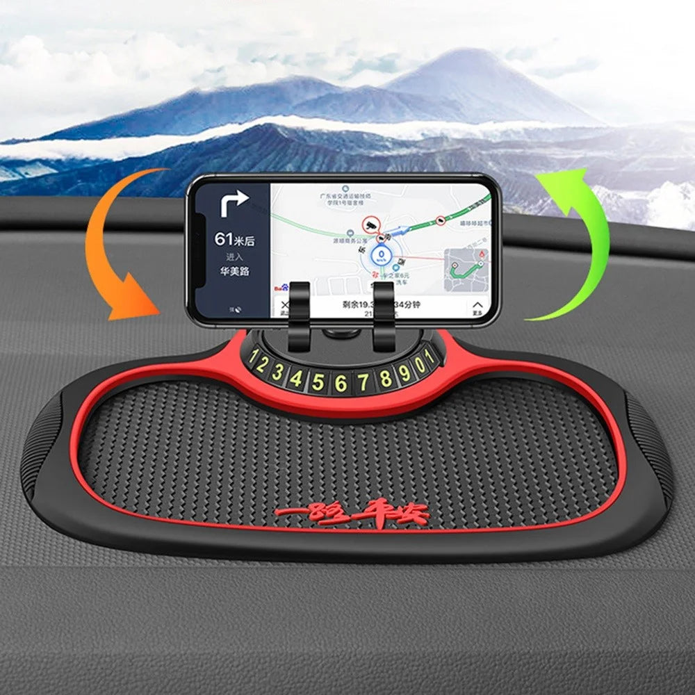 BAVISS B-25 3 in 1 Non-Slip Phone Holder Dashboard Phone Mat with Temporary Car Parking Card Number Plate Anti Shake Pad Phone Stand Mount for Universal Cars - Red - 4