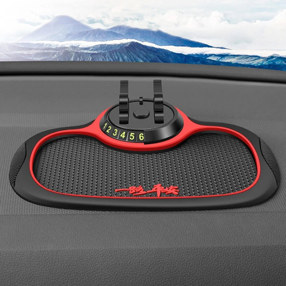 BAVISS B-25 3 in 1 Non-Slip Phone Holder Dashboard Phone Mat with Temporary Car Parking Card Number Plate Anti Shake Pad Phone Stand Mount for Universal Cars - Red - 6