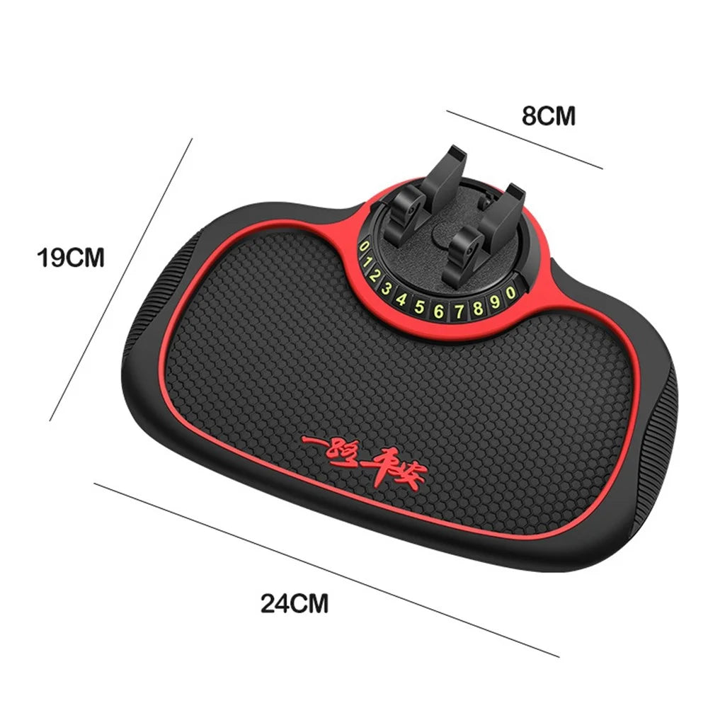 BAVISS B-25 3 in 1 Non-Slip Phone Holder Dashboard Phone Mat with Temporary Car Parking Card Number Plate Anti Shake Pad Phone Stand Mount for Universal Cars - Red - 7