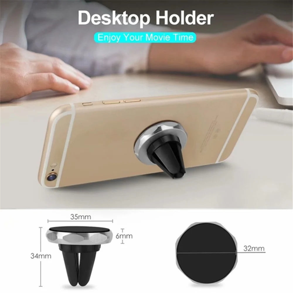 A7 Mobile Phone Holder Stand Car Air Vent Clip Mount Magnetic Absorption Bracket - Silver - 7