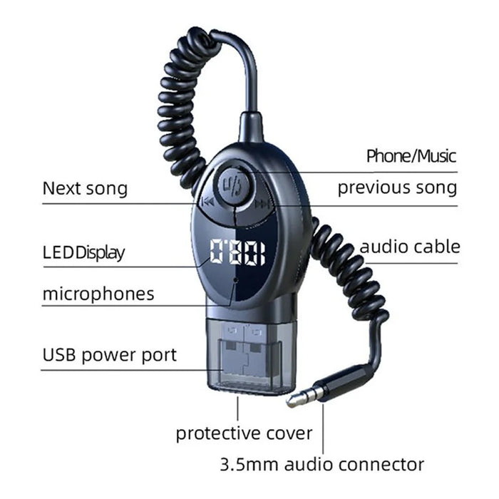 W8 Car Audio Adapter Bluetooth-compatible Receiver FM Transmitter with Telescopic Cable - 2