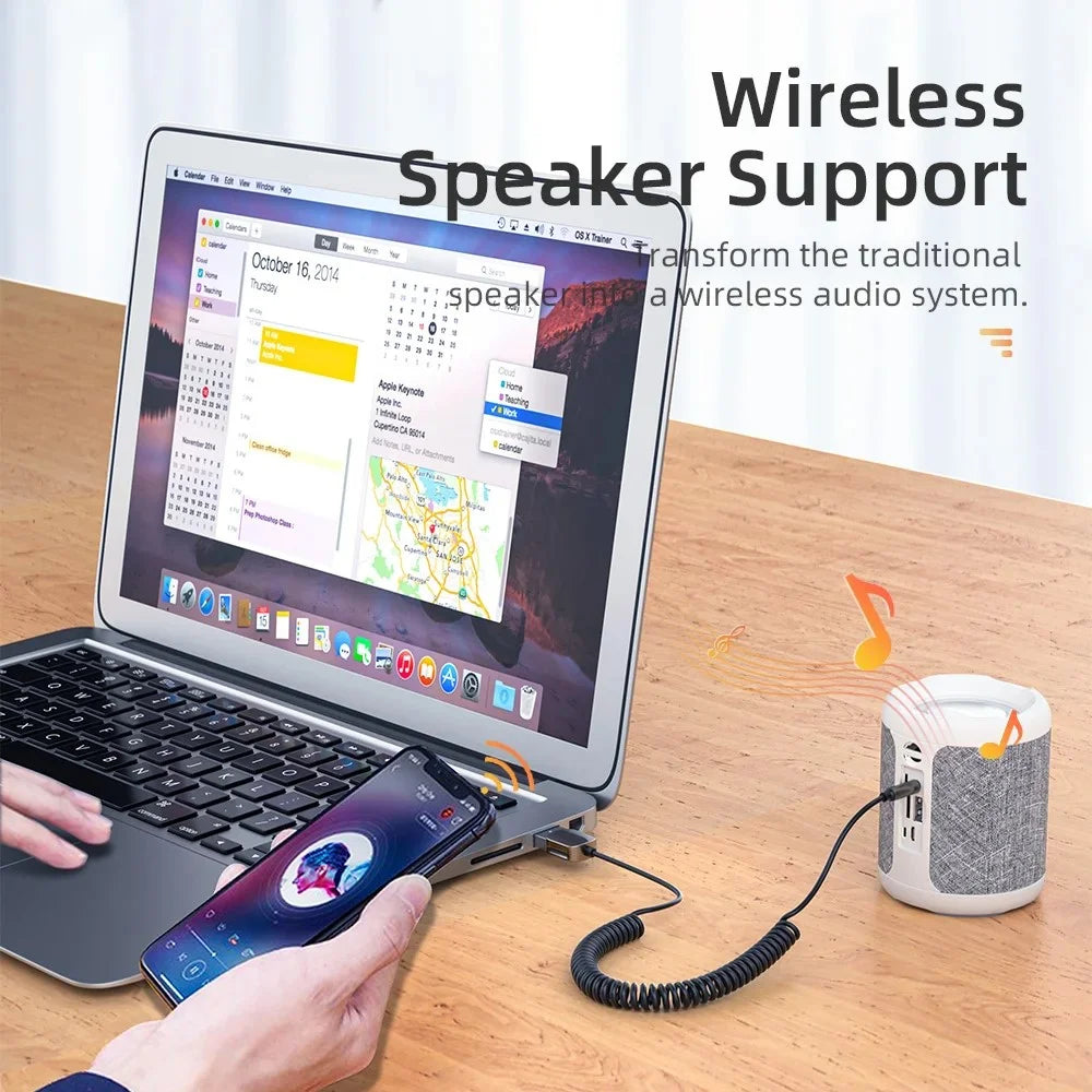 M02 Car Bluetooth-compatible Receiver Hands-Free Call Spring Cord 3.5mm AUX Car Audio System Wireless Adapter - 4