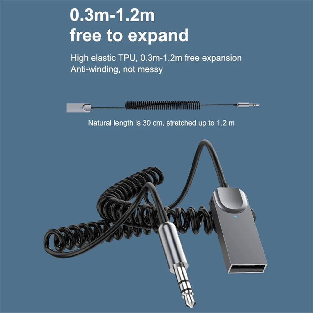 M02 Car Bluetooth-compatible Receiver Hands-Free Call Spring Cord 3.5mm AUX Car Audio System Wireless Adapter - 7