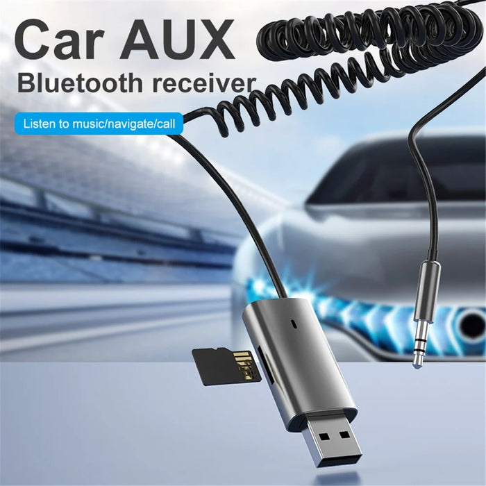 M01 Car Bluetooth-compatible Receiver Hands-Free Call Spring Cord 3.5mm AUX Stereo Car Audio Wireless Adapter - 2