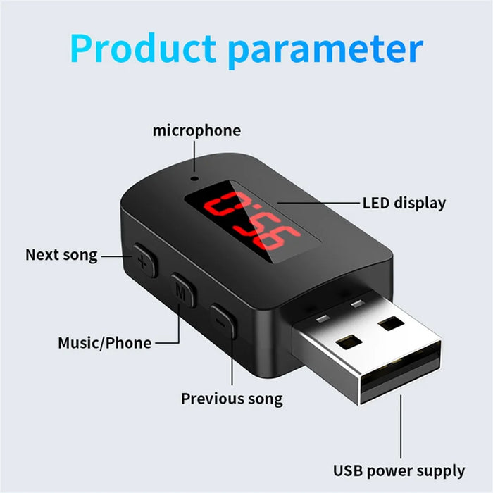 M10 USB Bluetooth-compatible 5.4 Adapter Digital Display FM Radio Hands-Free Call Car Wireless Audio Receiver - 2