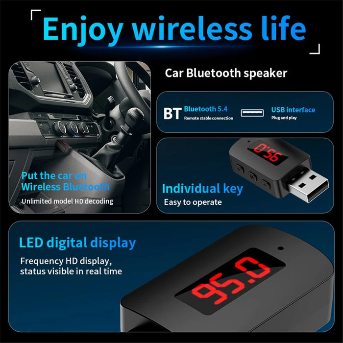 M10 USB Bluetooth-compatible 5.4 Adapter Digital Display FM Radio Hands-Free Call Car Wireless Audio Receiver - 4