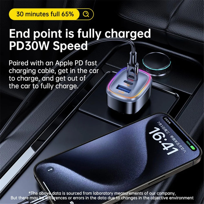 C08 60W USB + Dual USB-C Car Charger Cool Ambient Light Phone Fast Charging Power Adapter - 4