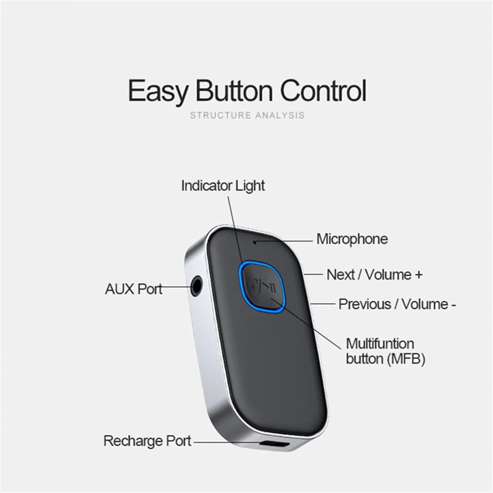 J22 Wireless Car Bluetooth-compatible Adapter Built-in Microphone Hands-free Call Audio Receiver with 3.5mm AUX Port - 5