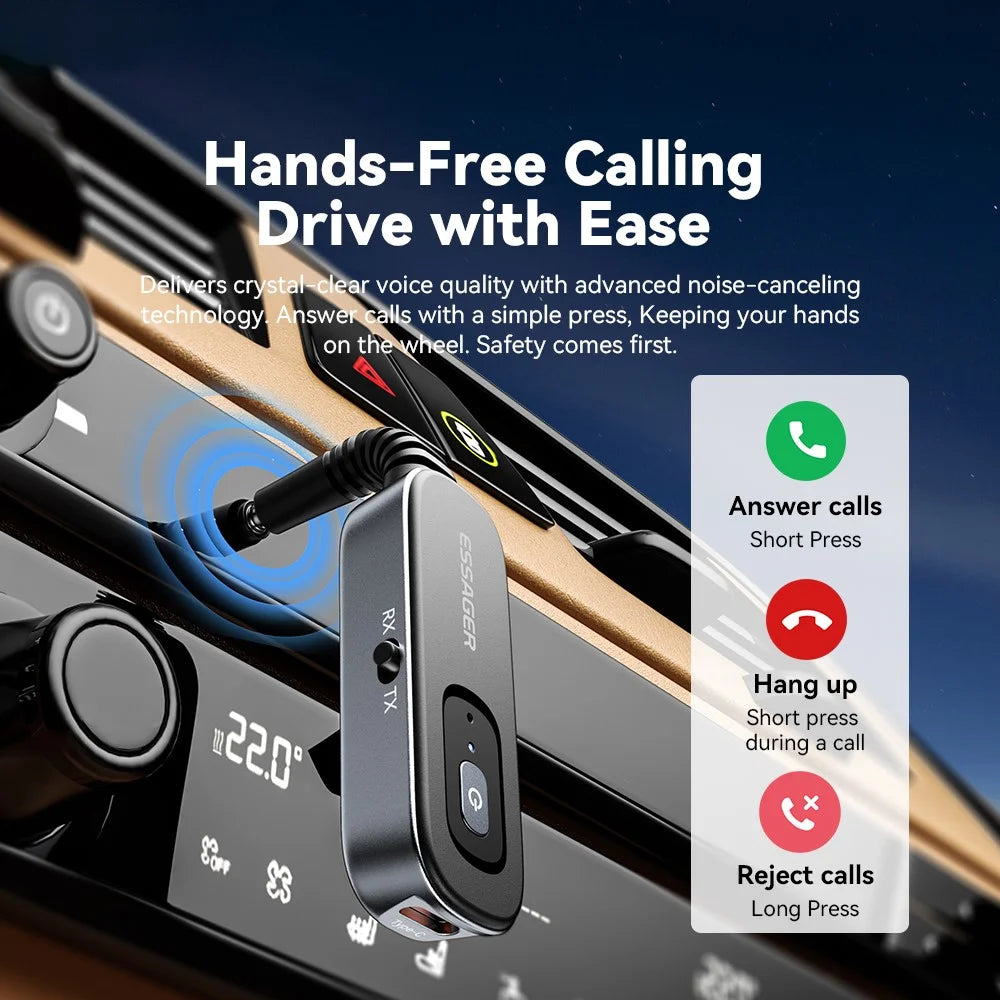 ESSAGER EBT51-LX0G-P Car Audio Bluetooth-compatible Transmitter Receiver 3.5mm Aux Adapter for Speaker Amplifier - 3