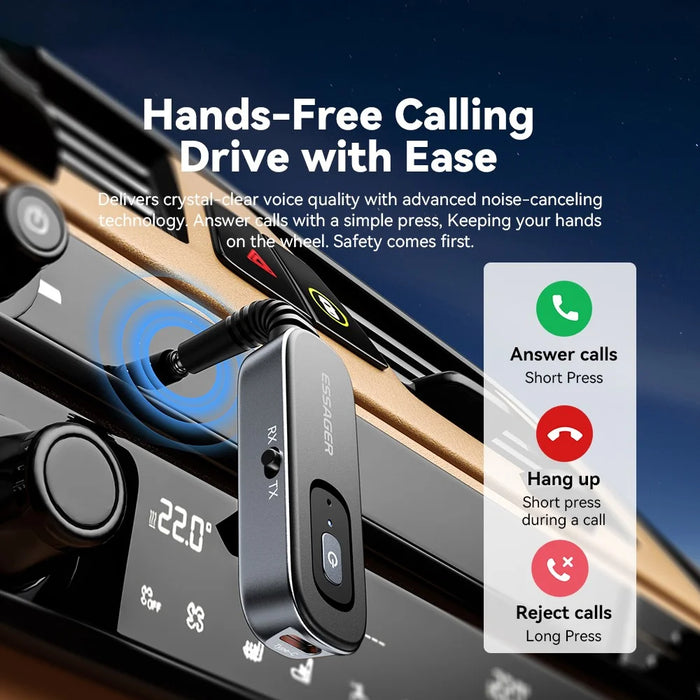 ESSAGER EBT51-LX0G-P Car Audio Bluetooth-compatible Transmitter Receiver 3.5mm Aux Adapter for Speaker Amplifier - 3