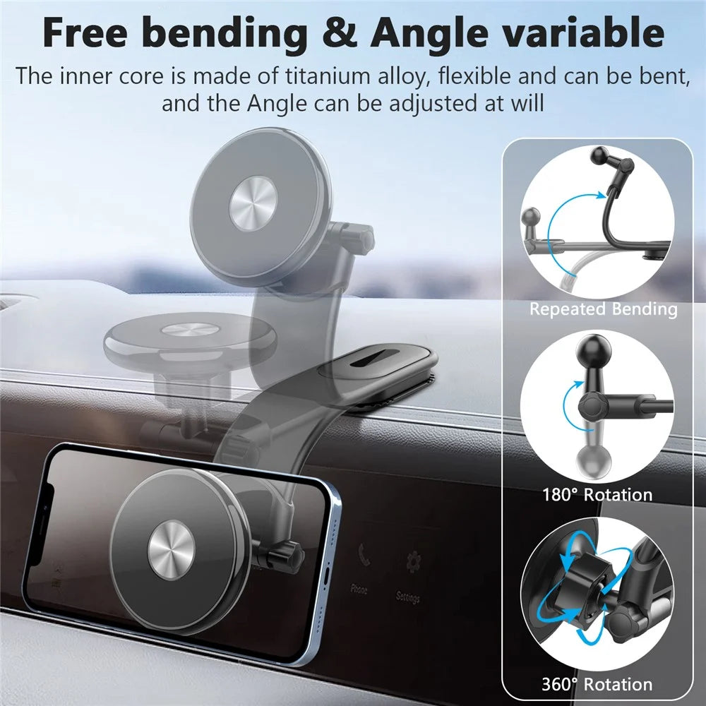 XWJ-151H 360 Degree Rotatable Aluminum Alloy Car Magnetic Phone Holder Bracket with Free Bending Arm - 7