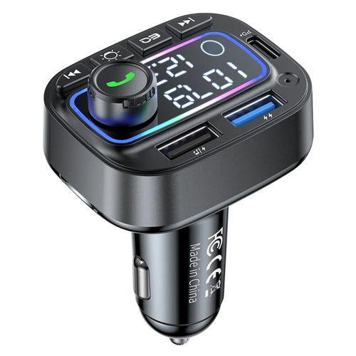 T01 Colorful Light Bluetooth-compatible Hands-Free Call MP3 Player Type-C + Dual USB Car Charger FM Transmitter - 1