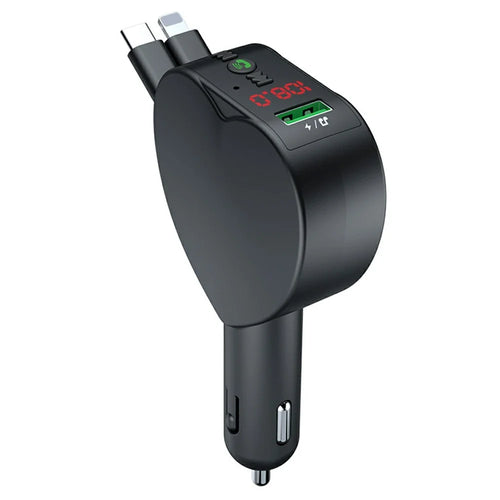Y2 Car Bluetooth-compatible MP3 Player Voltage Monitor Hands-Free Call Adapter with Type-C + iP Retractable Cables - 1