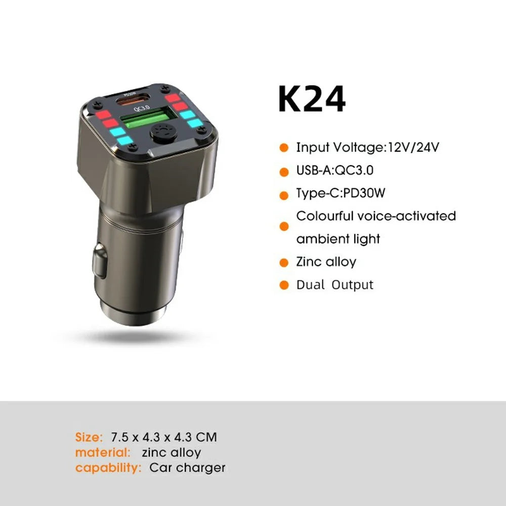 K24 Car Charger PD 30W QC 3.0 Super Charger Dual Ports Car Charging Adapter for iPhone  /  Samsung  /  Huawei - 6