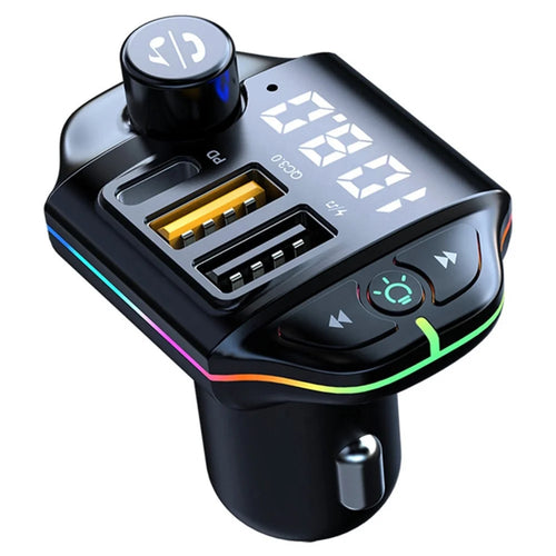 ZTB-A10 Bluetooth-compatible 5.0 FM Transmitter Hands-free Call Car MP3 Music Player Colorful Light Type-C + Dual USB Car Charger - 1
