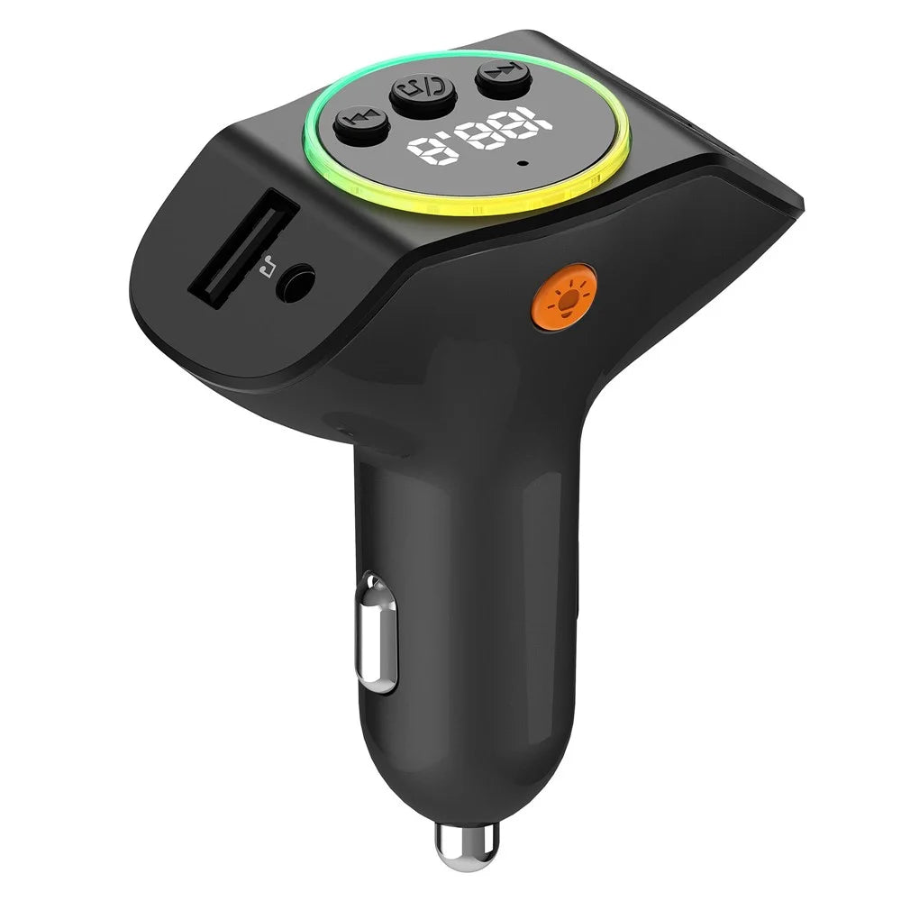 C8 Dual USB Port Car Charger Bluetooth-compatible 5.3 Receiver Hands-Free Calling with AUX Port - Black - 1