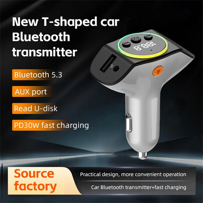 C8 Dual USB Port Car Charger Bluetooth-compatible 5.3 Receiver Hands-Free Calling with AUX Port - Black - 3