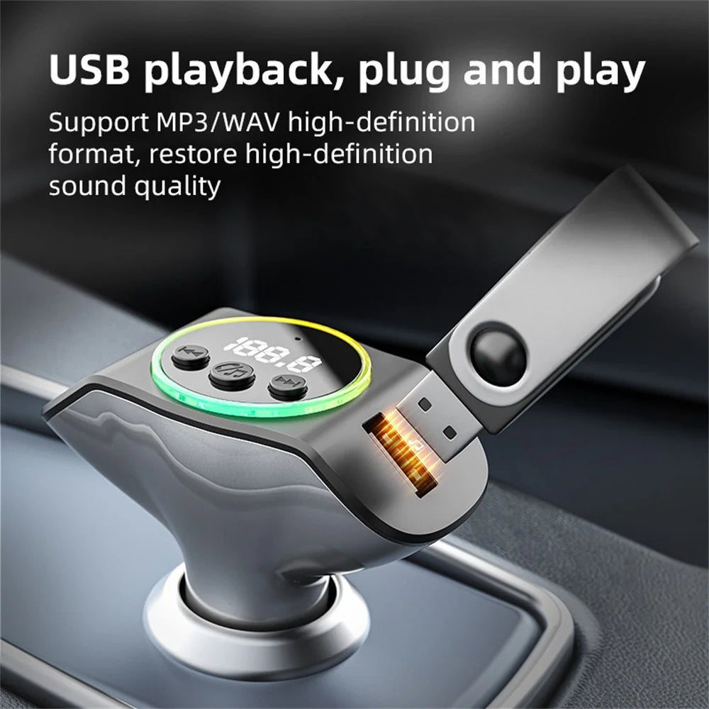 C8 Dual USB Port Car Charger Bluetooth-compatible 5.3 Receiver Hands-Free Calling with AUX Port - Black - 6