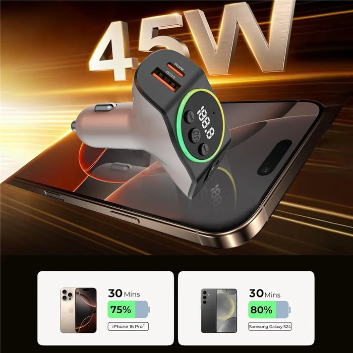 C8 Dual USB Port Car Charger Bluetooth-compatible 5.3 Receiver Hands-Free Calling with AUX Port - Black - 7