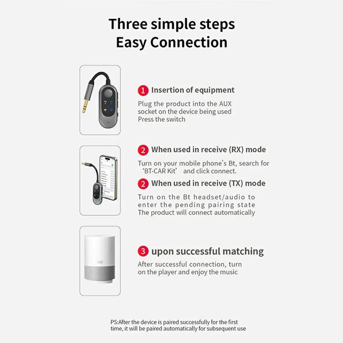 W10 2 in 1 Car Bluetooth-compatible 5.3 Receiver Transmitter Car Stereo Wireless Connection Audio Adapter - 5