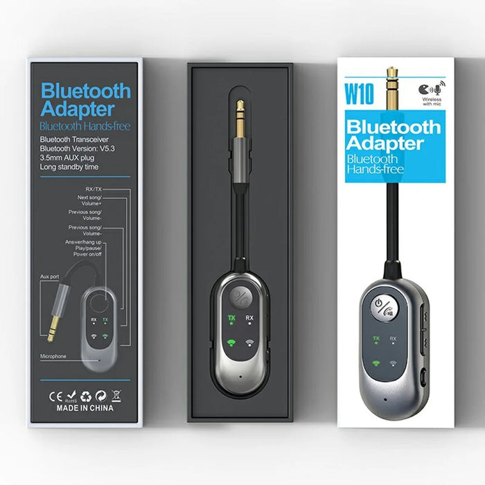 W10 2 in 1 Car Bluetooth-compatible 5.3 Receiver Transmitter Car Stereo Wireless Connection Audio Adapter - 7