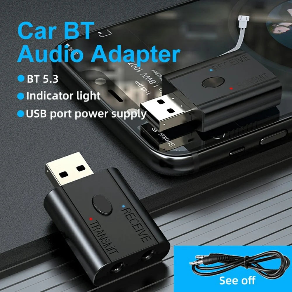 W12 2 In 1 Bluetooth-compatible 5.3 Car Audio Transmitter Receiver AUX Adapter USB Dongle - 2
