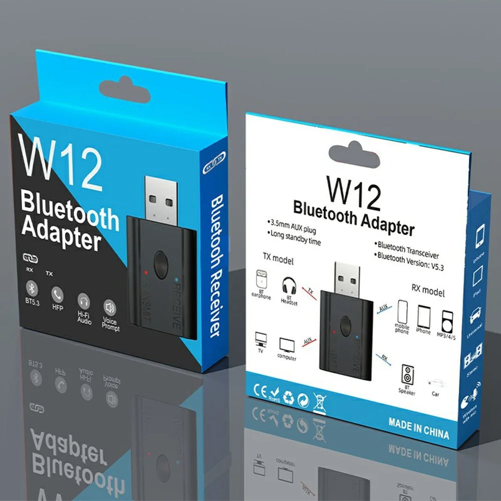 W12 2 In 1 Bluetooth-compatible 5.3 Car Audio Transmitter Receiver AUX Adapter USB Dongle - 7