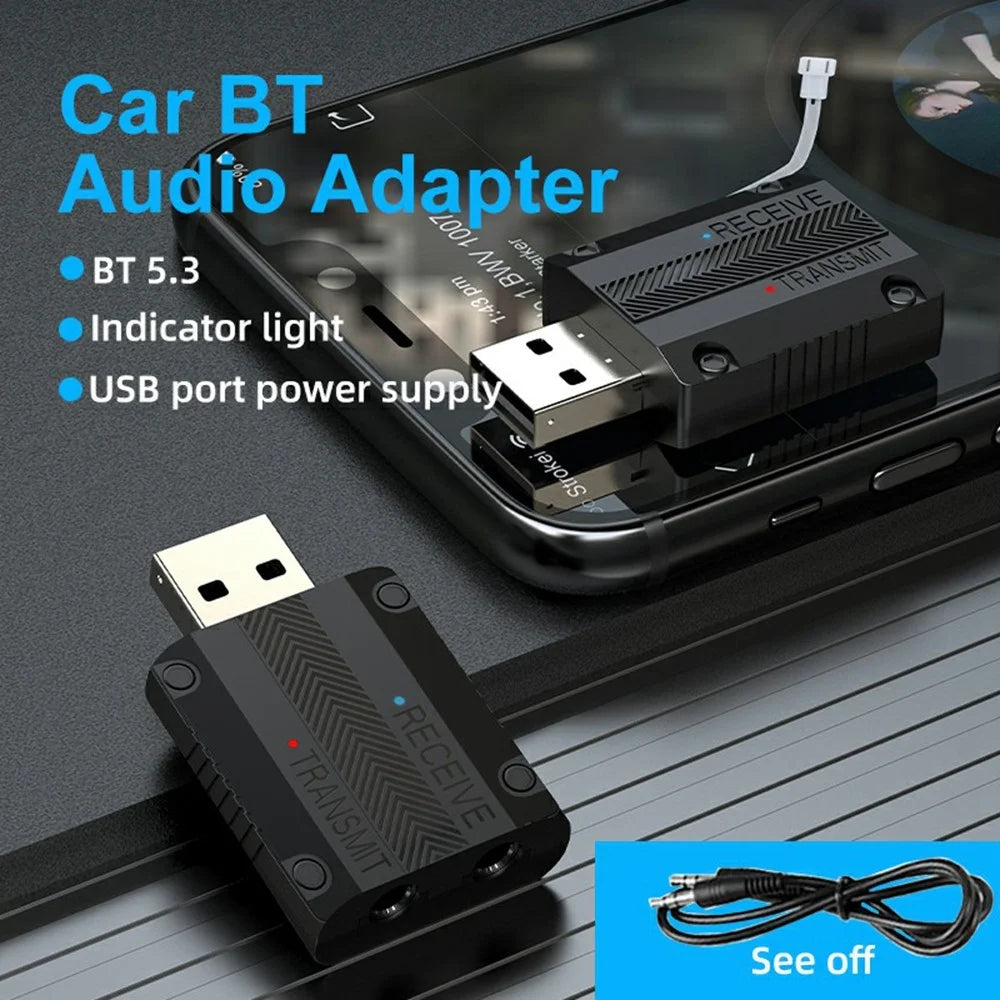 W15 2 In 1 Car Audio Transmitter Receiver Bluetooth-compatible 5.3 AUX Adapter USB Dongle - 2