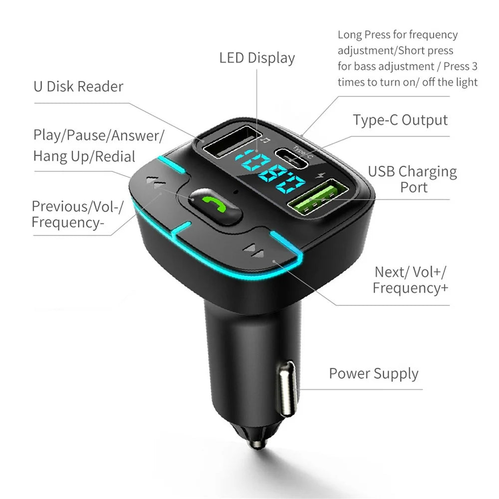 GZ03 Car BT MP3 Player FM Transmitter with Car Charger LED Voltage Display Lossless Audio Quality - 3