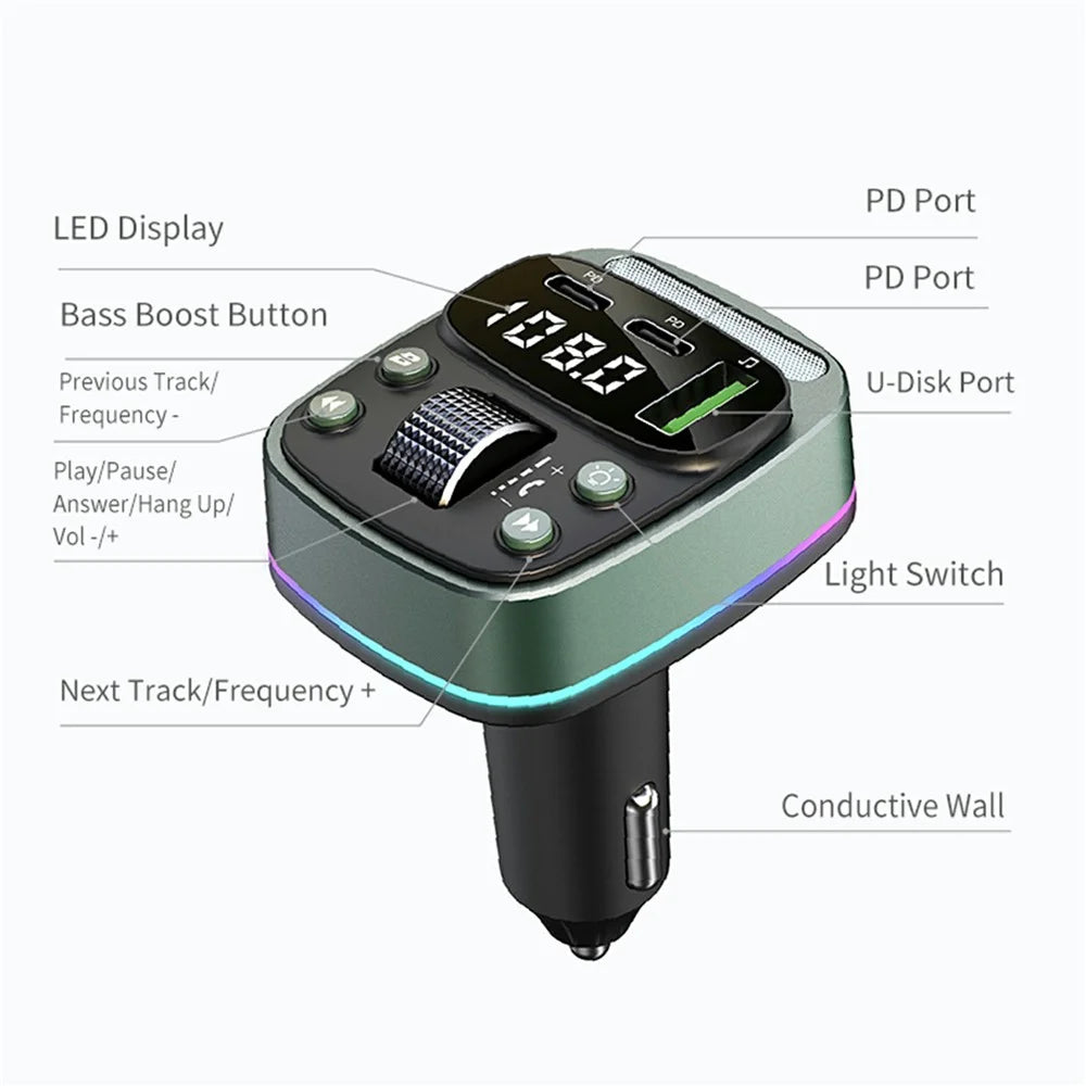 GZ08 Car BT MP3 Player with Car Charger Fast Charging Digital Display Voltage Lossless Audio Quality - 3