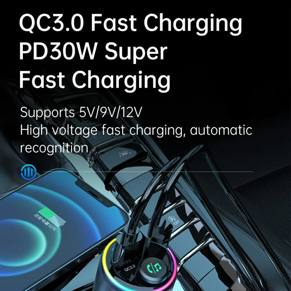 BC89 Car Charger 48W Fast Charging Adapter Bluetooth-Compatible MP3 Player FM Transmitter with Ambient Light - 4