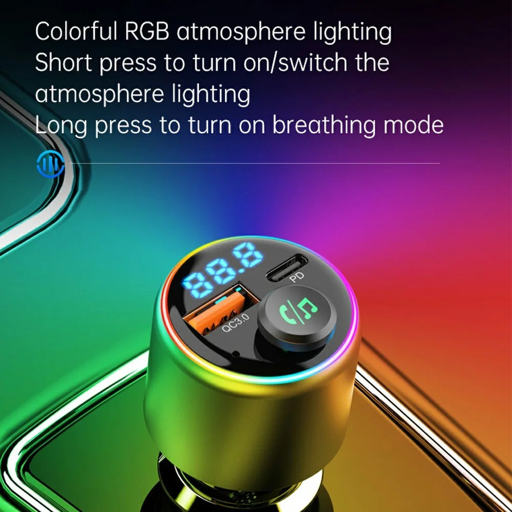 BC89 Car Charger 48W Fast Charging Adapter Bluetooth-Compatible MP3 Player FM Transmitter with Ambient Light - 5