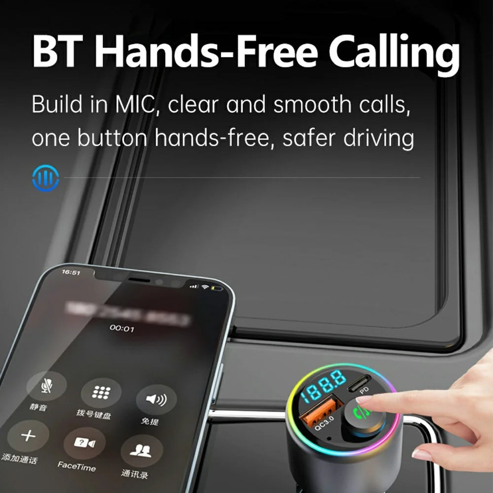 BC89 Car Charger 48W Fast Charging Adapter Bluetooth-Compatible MP3 Player FM Transmitter with Ambient Light - 6